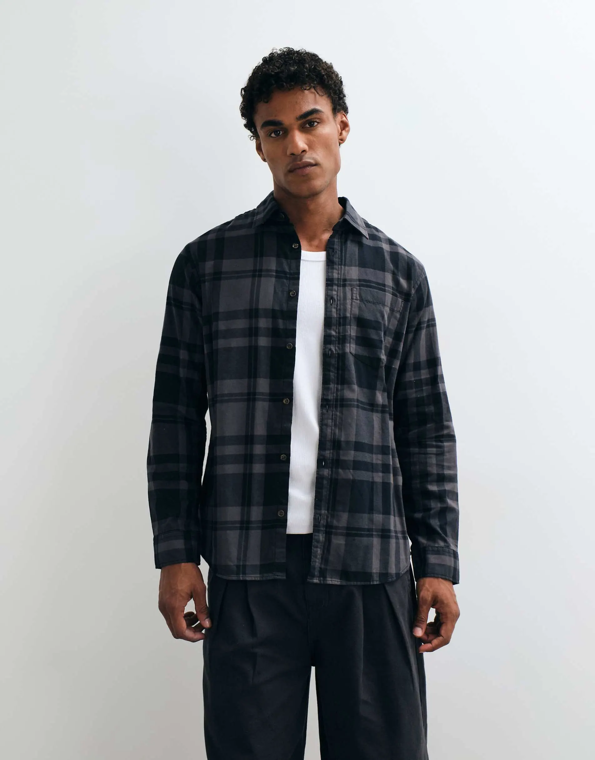 Jack & Jones flannel check shirt in grey and black