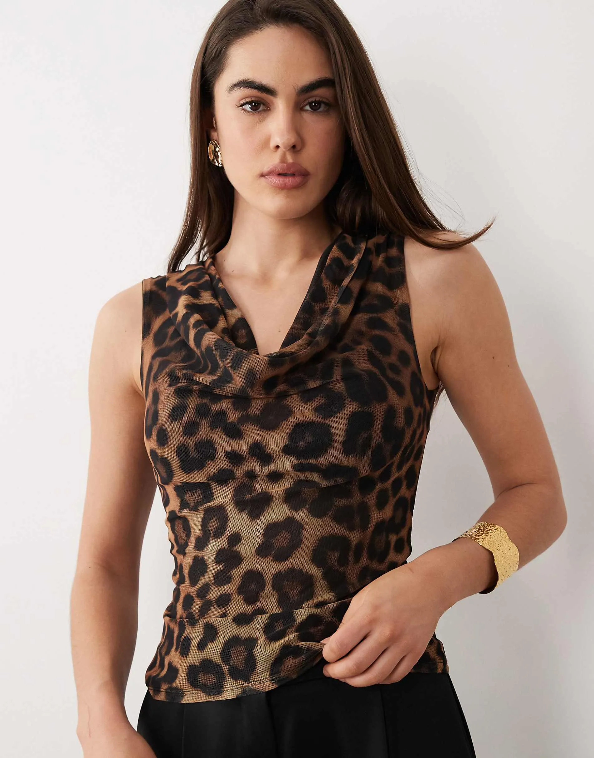 ASOS DESIGN printed mesh slinky drape top in animal print