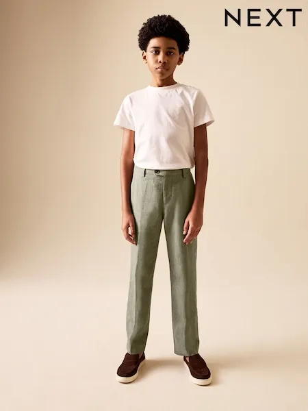 Neutral Beige Linen Blend Suit Trousers (3-16yrs)