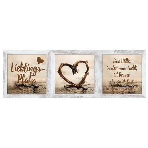 3er-Set Gerahmtes Bild LIEBLINGSPLATZ - je 23x23 cm