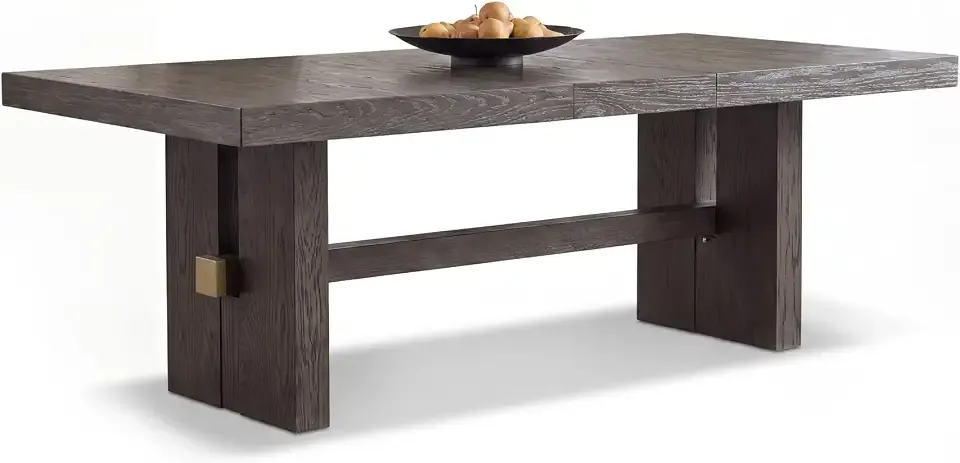 Signature Design by Ashley Burkhaus Extendable Dining Table, Dark Brown | Seats up to 8, Removable 18-inch leaf, Made of wood, Oak veneer and engineered wood, Double pedestal base