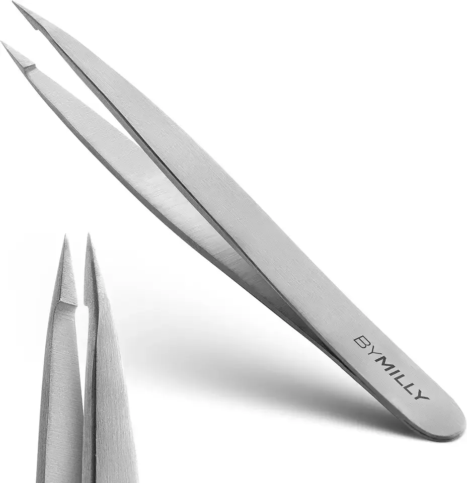 Pointed Tweezers | High Carbon Stainless Steel Needle Nose | Fine Point Precision Hair Removal | Perfectly Aligned & Hand-Filed Sharp | Silver