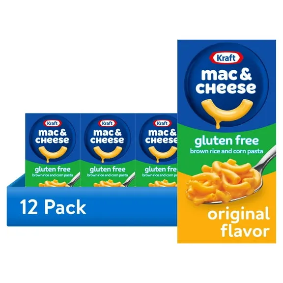 (12 pack) Kraft Gluten Free Mac and Cheese, Brown Rice and Corn Pasta, 1 Box, for Easy Dinner or Dinner Sides, Original Flavor, No Artificial Flavors, Preservatives or Dyes, 6 oz