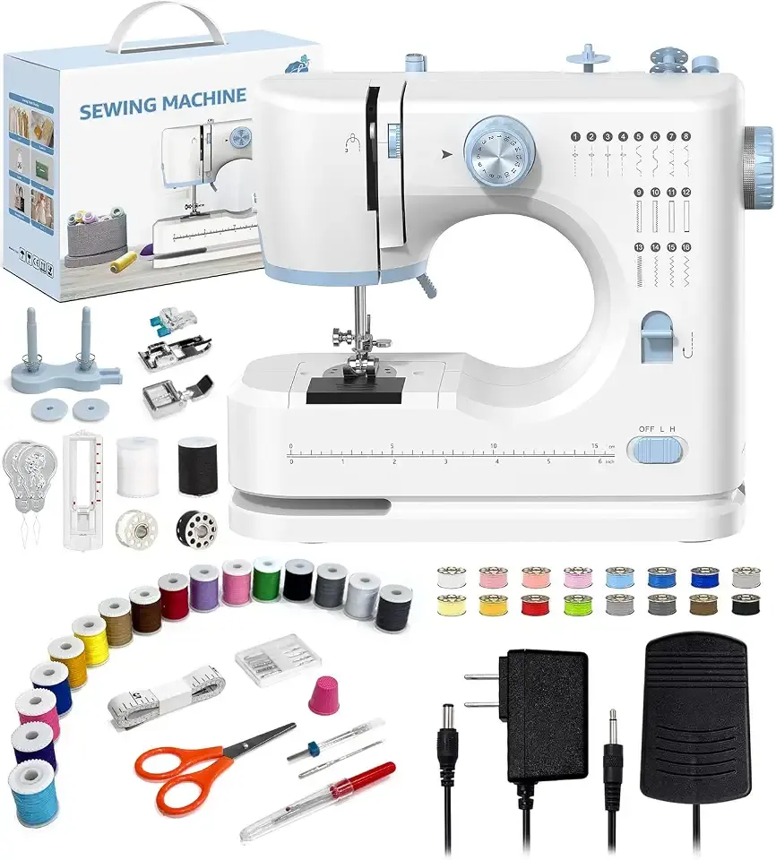 Portable Sewing Machine for Beginners — Lightweight Starter Sewing Machine with Free Arm, 16 Built-in Stitches, Foot Pedal & Slide-Out Storage Drawer for Home Mending, Crafting & Quilting
