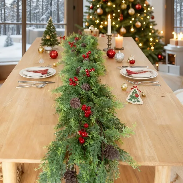 Corona navideña de pino de 1,8 metros, enredaderas navideñas, corona artificial de piñas, decoración para el hogar, apta para chimeneas.