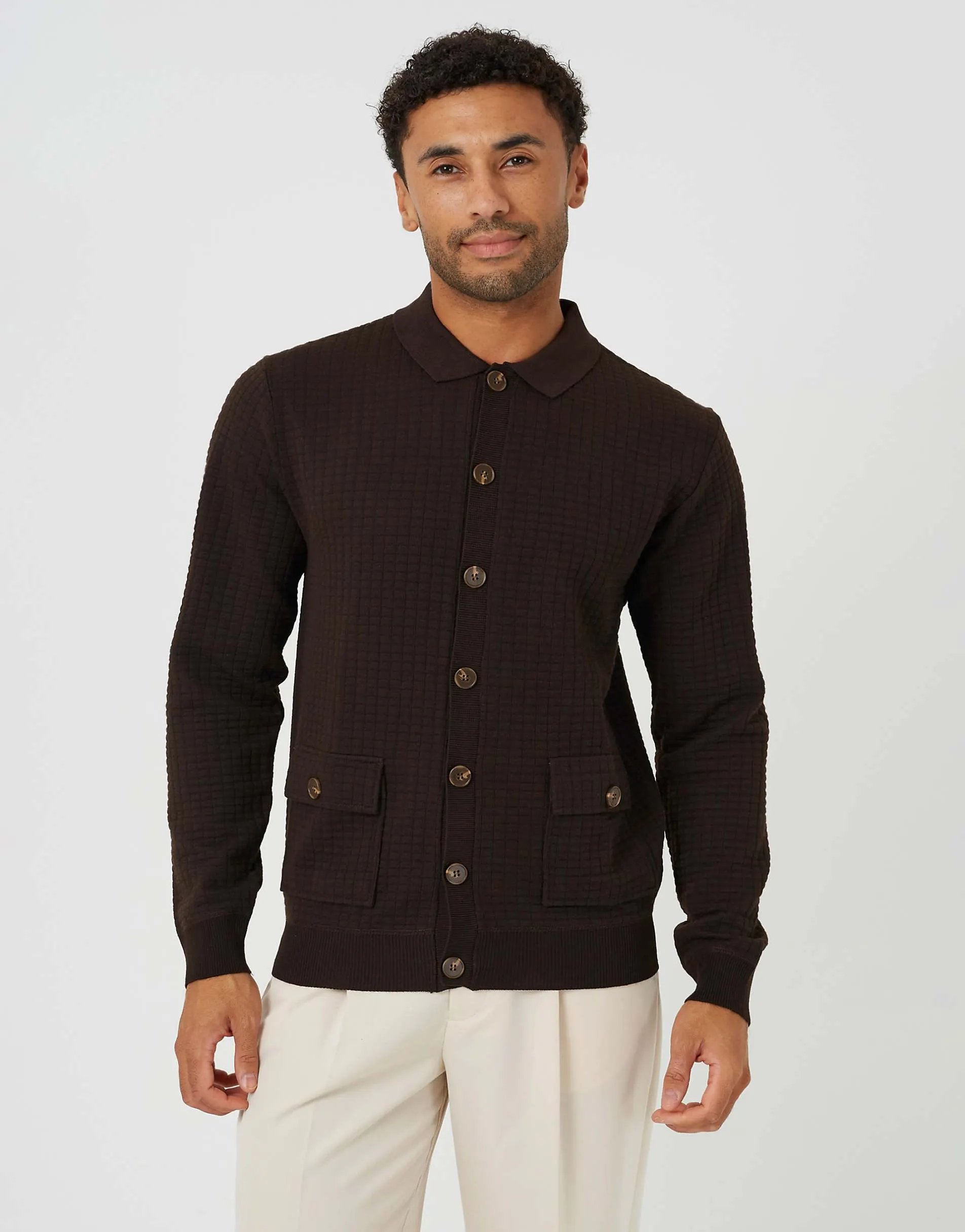 Brave Soul Patch pocket knitted cardigan in chocolate