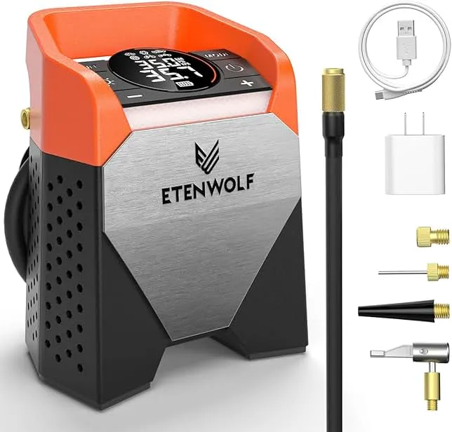 ETENWOLF Zephyr S5 Heavy-Duty Tire Inflator Portable Air Compressor, 160PSI &15600mAh Cordless Air Pump with LED Light for Car Tires, Bike, Motorcycle, Bal…