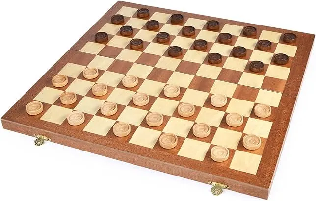 VAMSLOVE 15inch Checkers Folding Wooden Game Set, 100 Square Checkerboard International Checkers Draughts Board 10x10 for Kids with…