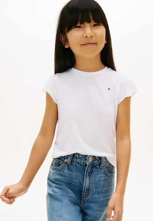 ESSENTIAL RUFFLE SLEEVE SLIM JERSEY T-SHIRT - T-shirts - white