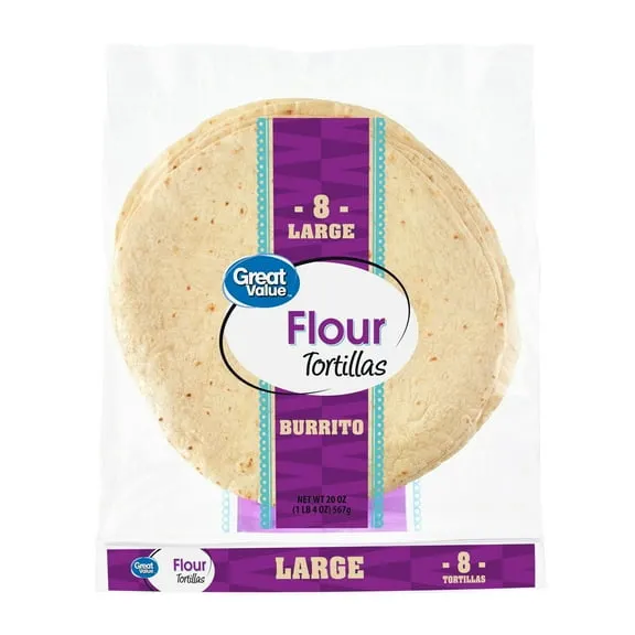 Great Value Burrito Flour Tortillas, 20 oz, 8 Count $2.12 10.6 ¢/oz