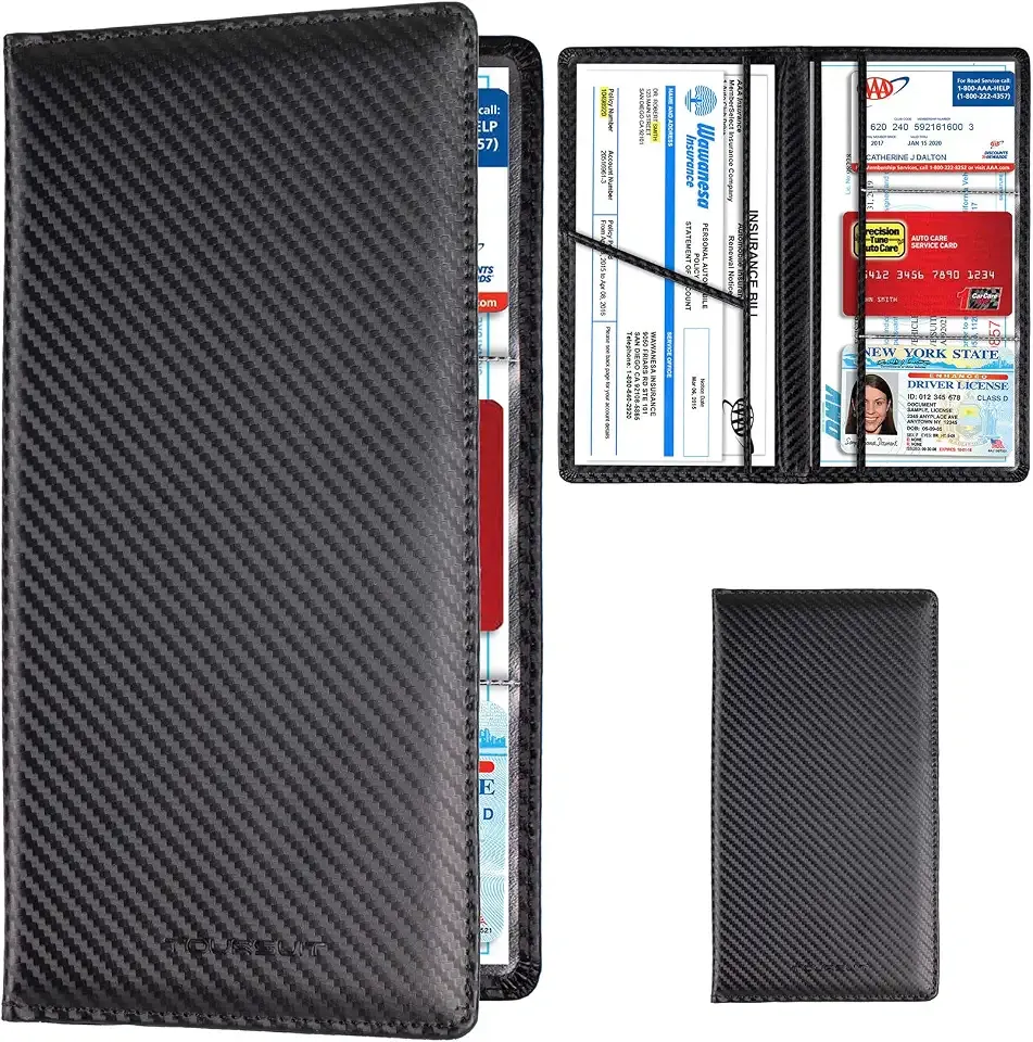 TOURSUIT Car Registration & Insurance Card Holder, Carbon Fiber Black | Vehicle License Document Organizer, Glove Box Compartment, Interior Car Accessories, For Women Men