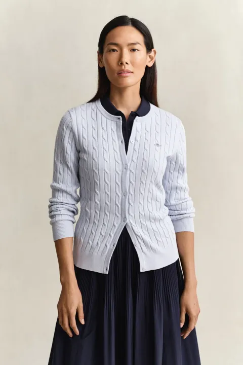 Bomullskabelstrikket cardigan med stretch