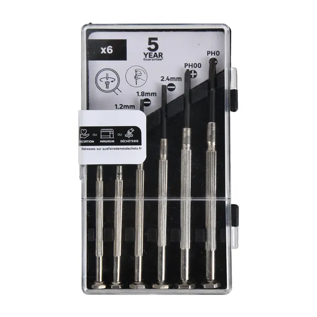 Set di 6 cacciaviti di precisione assortiti Piatto, a croce Phillips