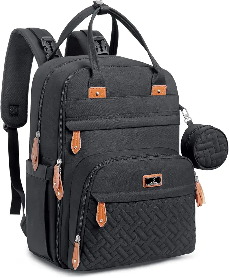BabbleRoo Diaper Bag Backpack - Baby Essentials Travel Tote - Multi Function Water Resistant Diaper Bag, Travel Essentials Baby Bag with Changing Pad, Stroller Straps & Pacifier Case - Unisex, Black