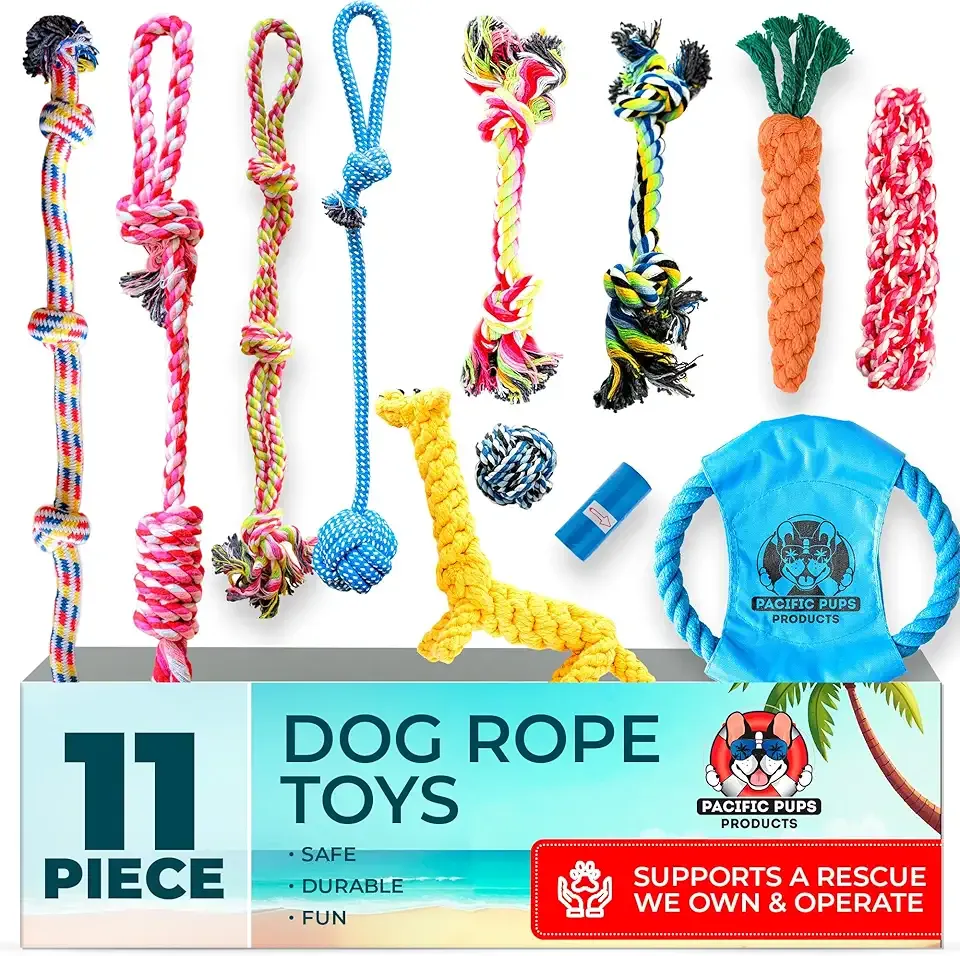 Pacific Pups Products Dog Rope Toys for Medium Dogs 11 Pack - 11 Dog Toy Pack & Puppy Teething Rope Tug of War Dog Toys, Chew Toys to Keep Them Busy, Puppy Chew Ropes