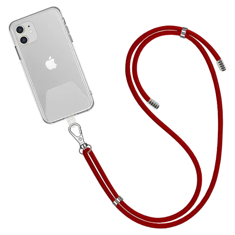 Crossbody popruh s upevněním pod kryt telefonu červená