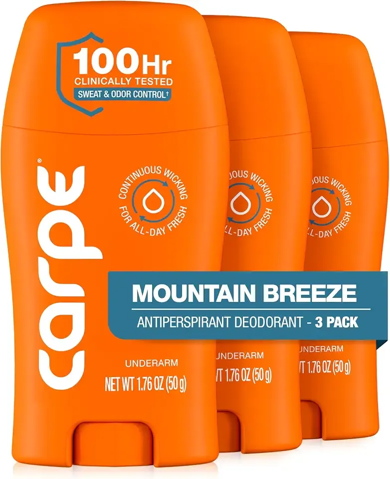 Carpe 100-Hour Antiperspirant Deodorant, Mountain Breeze - 3 Pack | Dermatologist Tested - 100 Hr Sweat & Odor Control - Free from Baking Soda & Parabens - Clinical Strength Deodorant - 3 Pack