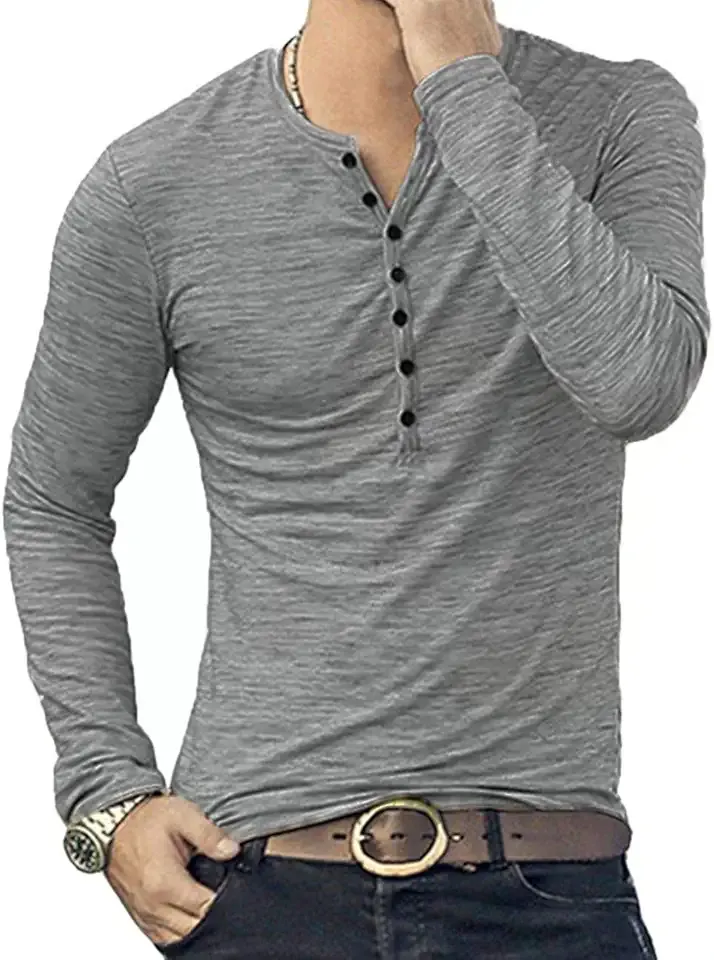 Men Henley Shirts Casual Stylish Basic Short Long Sleeve Fashion Lightweight T-Shirt