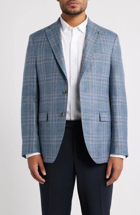 Jack Victor Midland Contemporary Fit Blue Plaid Wool & Silk Blend Sport Coat