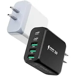 EIZLXQ USB C Charger Block, [2-Pack] Type C Charger Fast Charging,50W 5-Port USB Wall Charger Multiport Type C Charging Block Cube for iPhone 17/16/15/14/13/12/11 Pro Max XS, iPad, Samsung & More