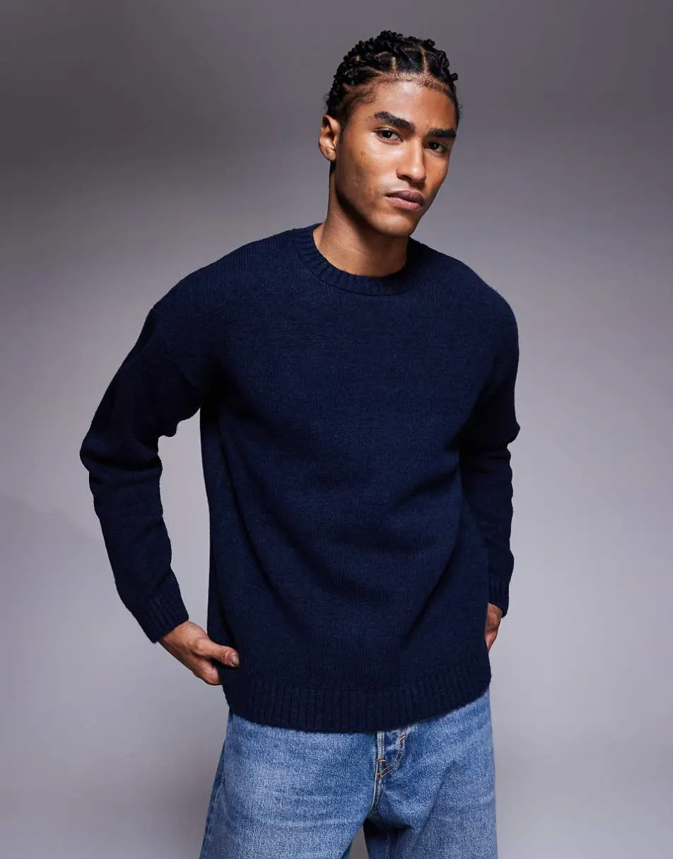 ASOS DESIGN relaxed knitted crew neck jumper in navy