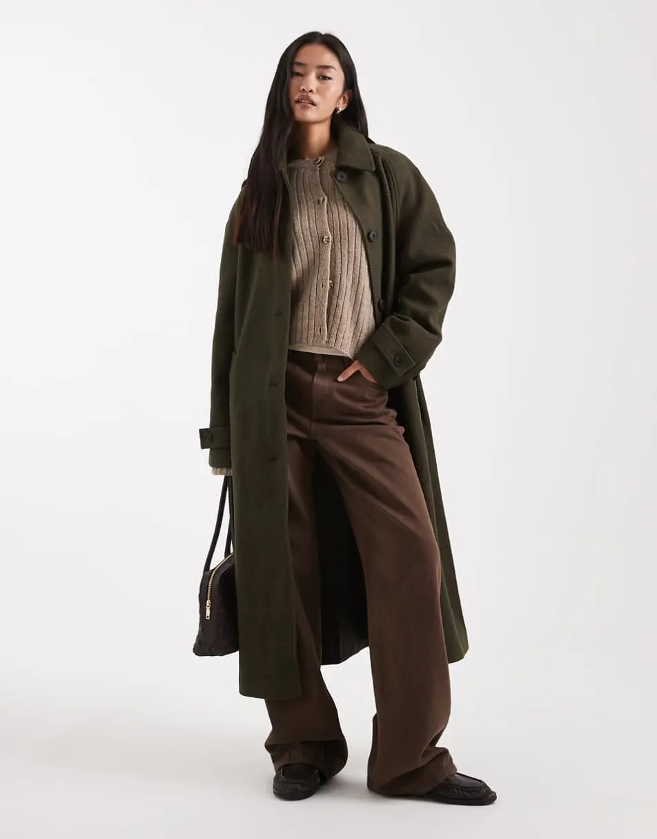 ASOS DESIGN longline car coat in olive