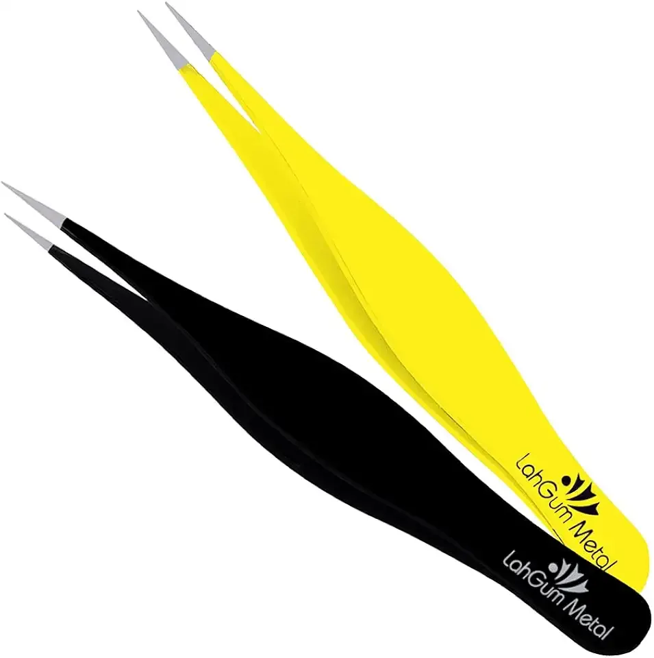 Super Sharp Pointed Tweezers Precision Fine Point Tip Ingrown Hair Removal Kit - Extra Thin Stainless Facial Hair Remover for Face