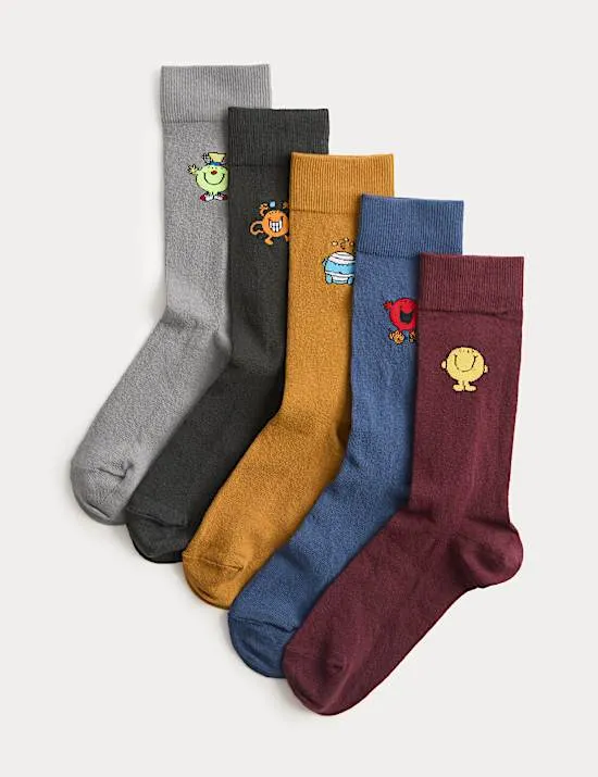 5 Pack Cotton Rich Mr Men Socks