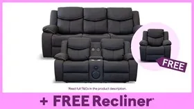 3 Seater + 2 Seater with Console Black with Free Recliner