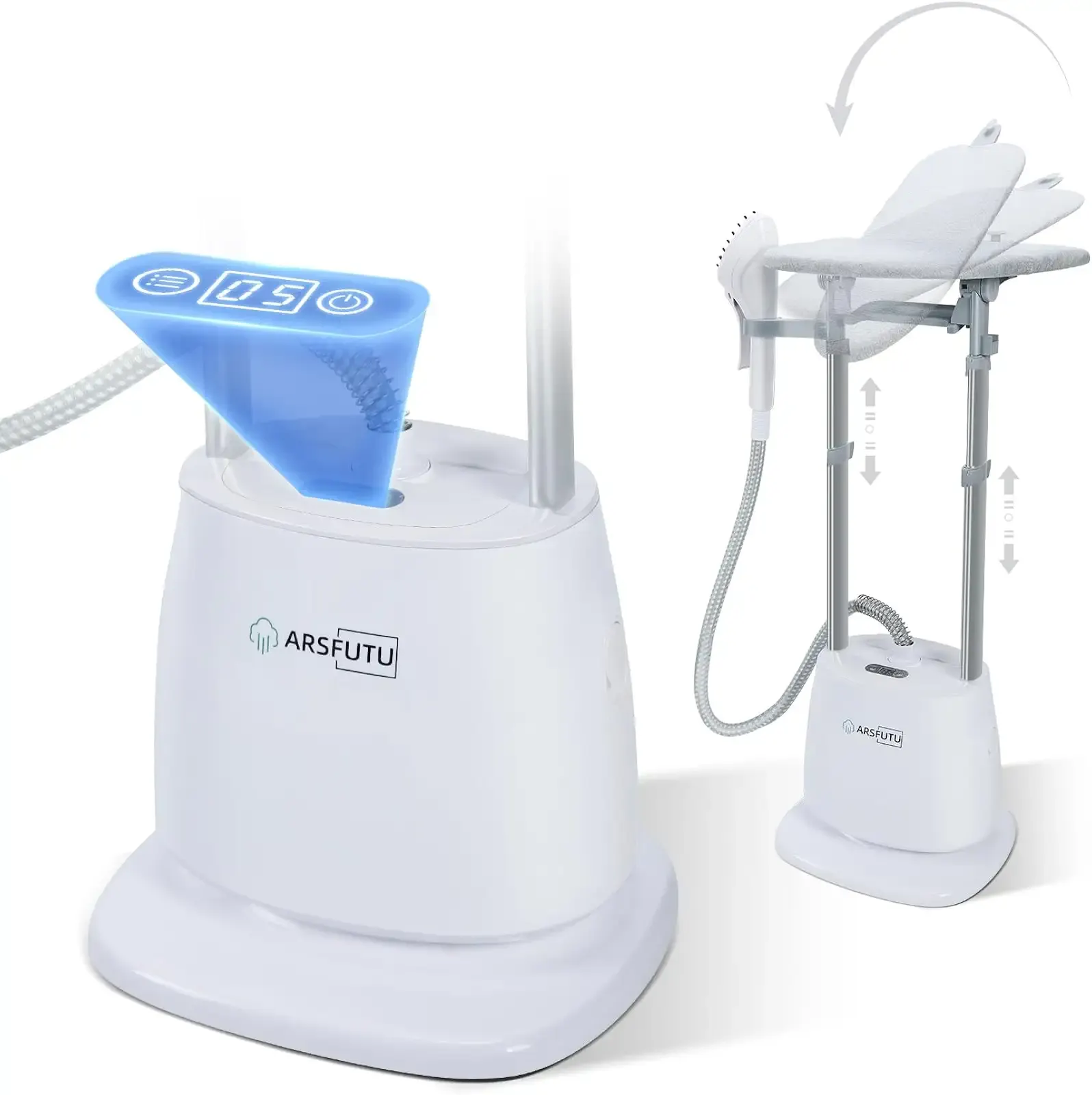 Steamer for Clothes Standing 1500W Garment Steamer 30s Fast Heat-up with LCD Display, Adjustable Ironing Board, Telescopic Double Rod, Fabric Brush