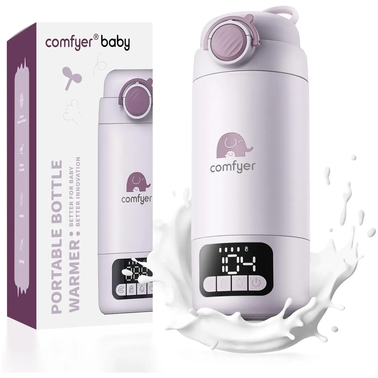 Comfyer BW02 Portable Bottle Warmer for Travel, 17oz All-Day Capacity | Built-in Sterilizer, 120W Fast Heating, 16000mAh battery, 5 Smart Temp Settings, Dual Modes for Milk & Water, BPA-Free
