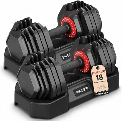 PIRIER Adjustable Dumbbell Set 50LB, 18-in-1 Free Weigh…