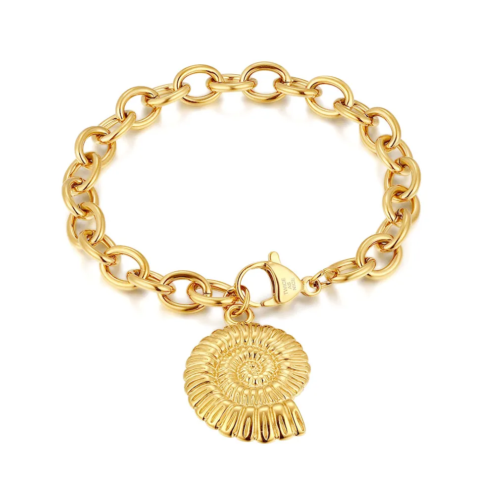 Armband in edelstaal, amoniet hanger