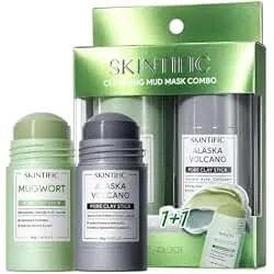 SKINTIFIC Clay Mask Stick Set with Alaska Volcanic Clay & Mugwort | Face Mask Set for Deep Pore Cleansing, Oil Control, Soothing and Gentle Exfoliating; Wash-Off Mud Masks for Targeted Care