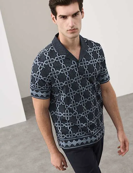 Pure Cotton AOP Geo Revere Jacquard Polo