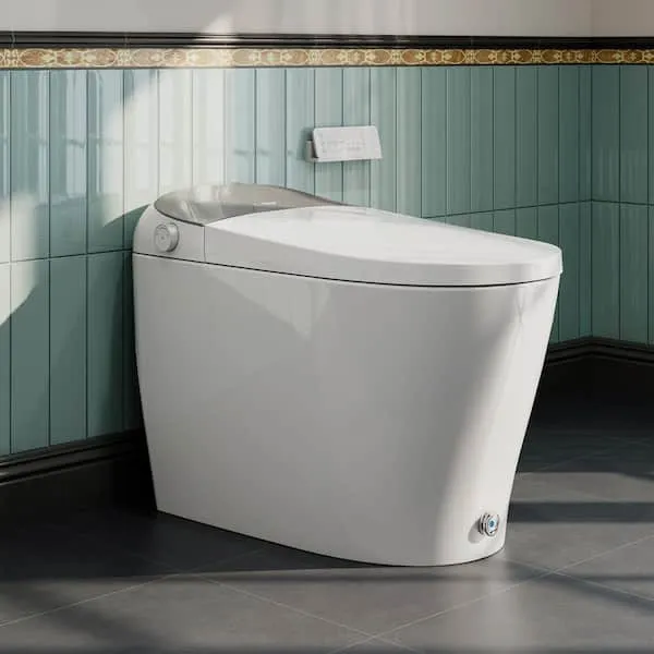 HOROW Tankless Elongated Smart Bidet Toilet 1.1 GPF in Chrome with Auto Open, Auto Close, Auto-Flush, UV Purification, Remote