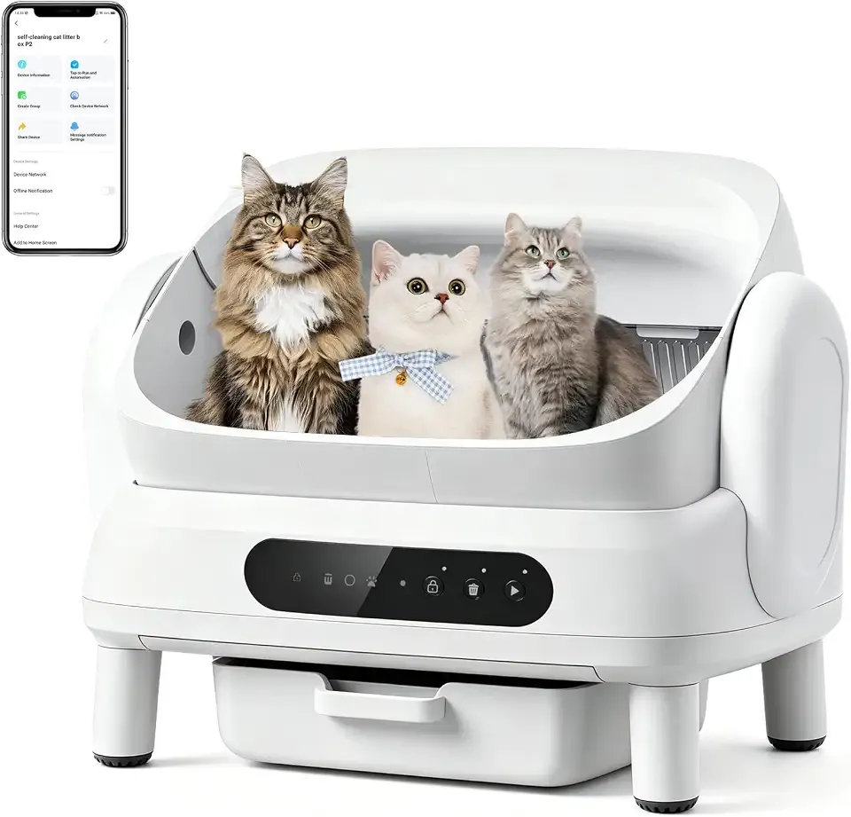XXXL Self-Cleaning Cat Litter Box, Extra Large Automatic Litter Box for Multiple Cats, Top Entry Smart App Control with Health Tracker, 20L Giant Waste Bin, Triple Odor Seal, 5 Infrared Sensors