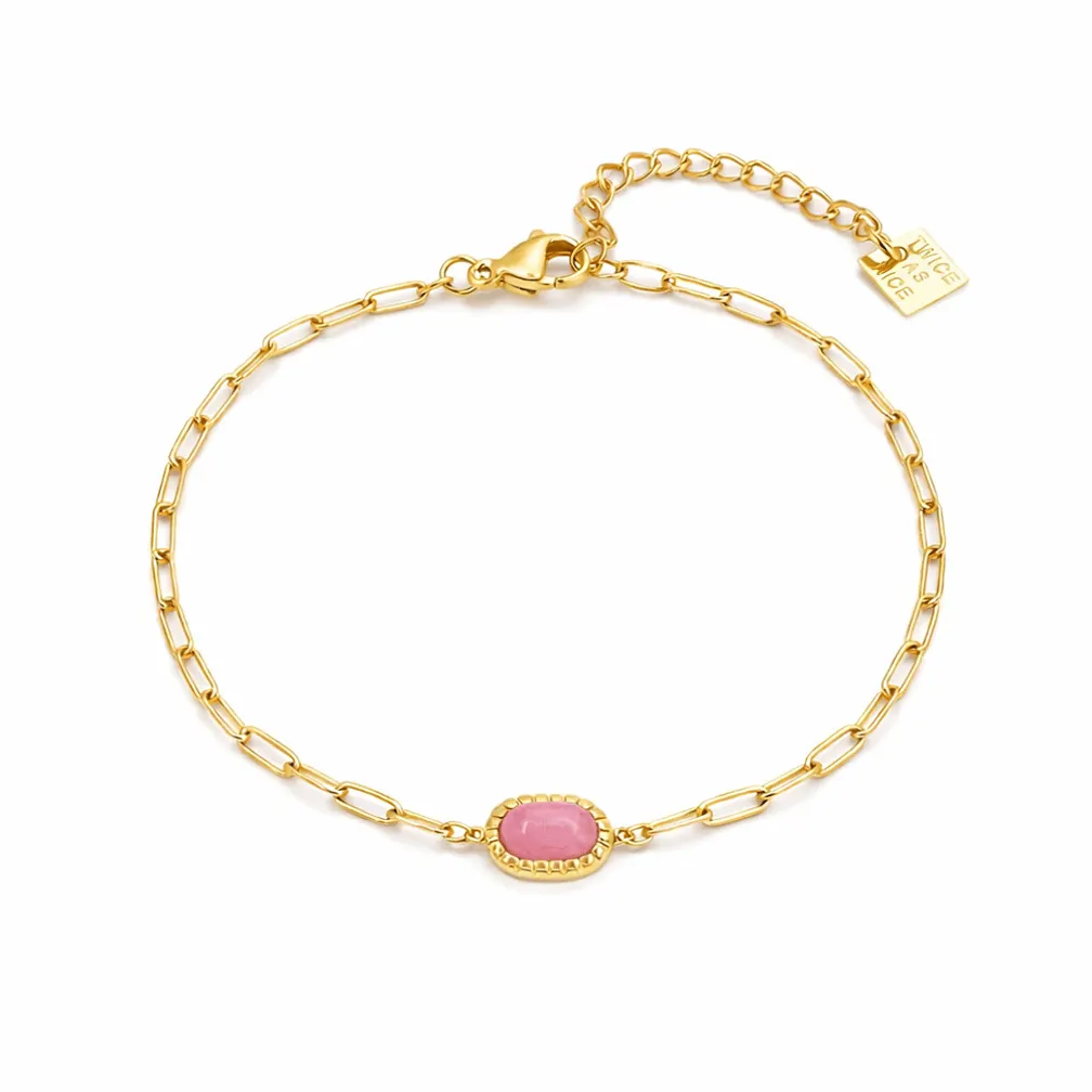 Armband in edelstaal, ovaal roze steen