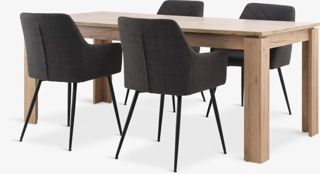 LINTRUP Tavolo L190/280 rov. nat .selv. + 4 PURHUS gri./nero