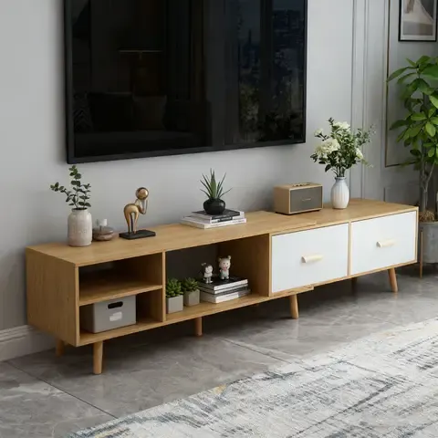 Rack TV Color Roble (140-218)x40x30 cm 2 Cajones Deslizantes