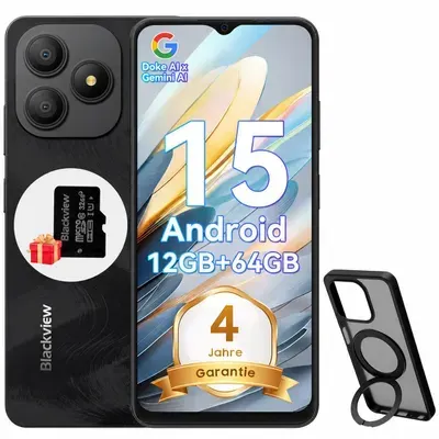 Blackview Wave 9C 6.56" Handy Ohne Vertrag, 12+64GB, 5000mAh, Dual SIM, Android 15, 1080P, Face ID, Fingerabdruck-Entsperrung