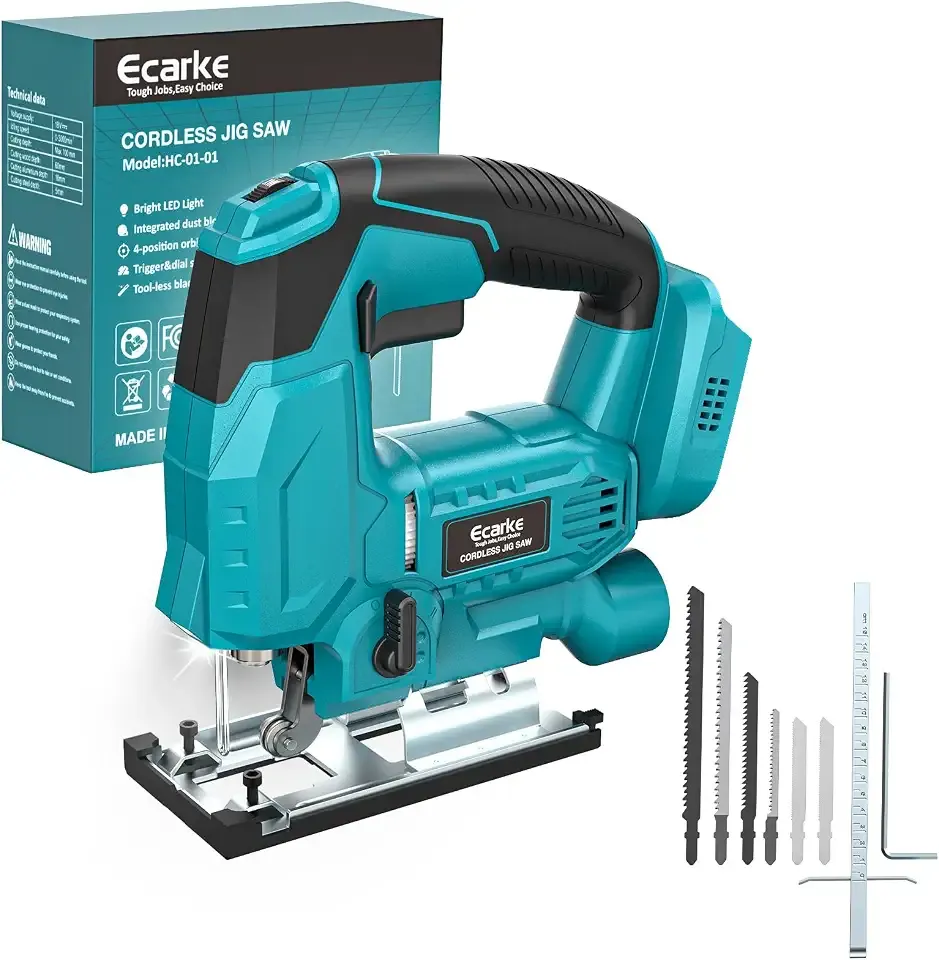 Cordless Jig Saw Compatible With Makita 18V Battery, 4 Orbital Sets, 6 Variable Speeds Control, Dust-Blowing, ±45° Bevel Cuts, LED Light and 6PCS Blades For Straight Curve Cutting, Tool Only