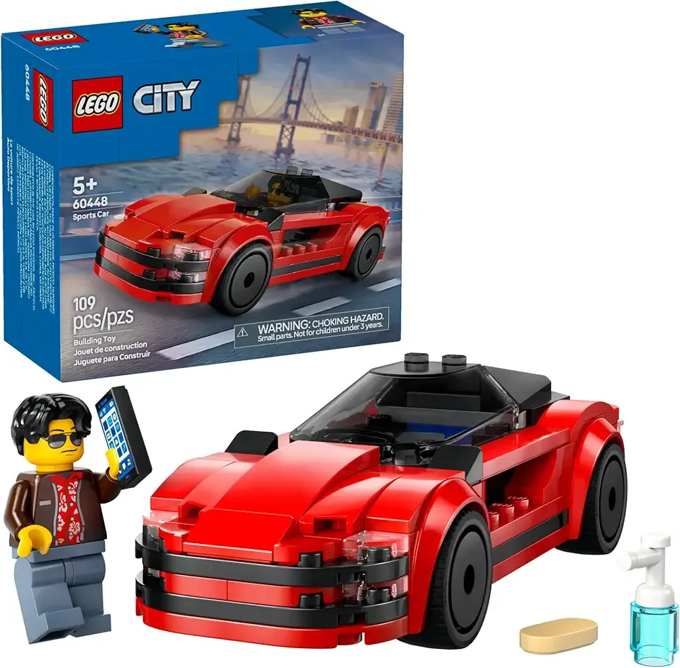 City Red Sports Car Toy - Building Toy for Kids, Boys and Girls, Ages 5+ - Educational Gift for Birthdays and Holidays - Includes Driver Minifigure and Other Accessories - 60448