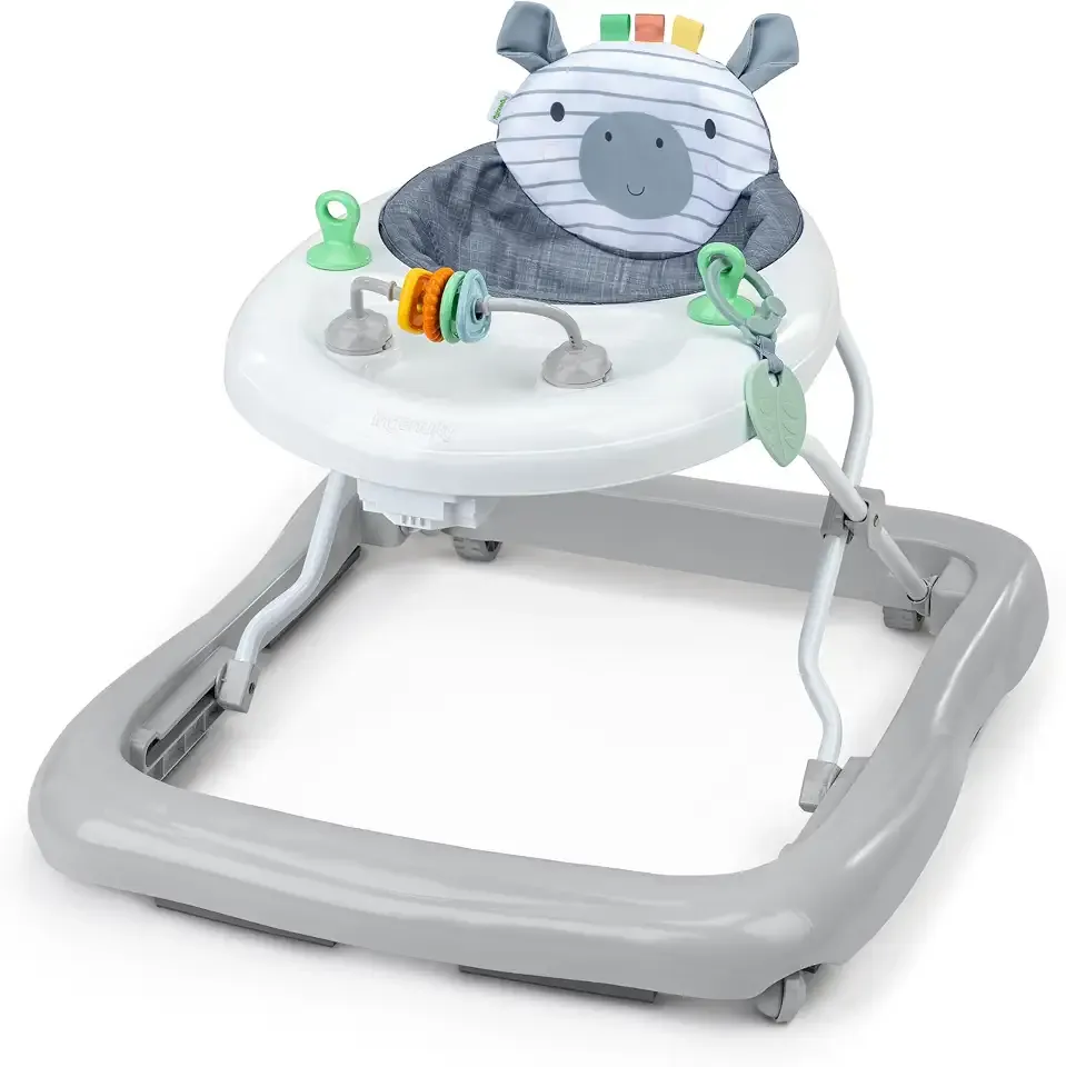 Ingenuity Smooth Strides Activity Baby Walker - Chambray, Developmental Walker, 3 Adjustable Heights, Toys Included, 6M-12M
