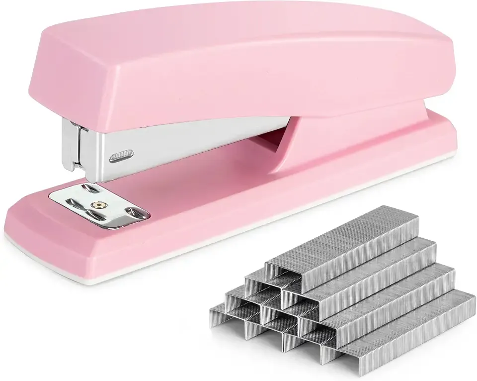 Deli Stapler, Desktop Staplers with 640 Staples, 25 Sheet Capacity, Pink
