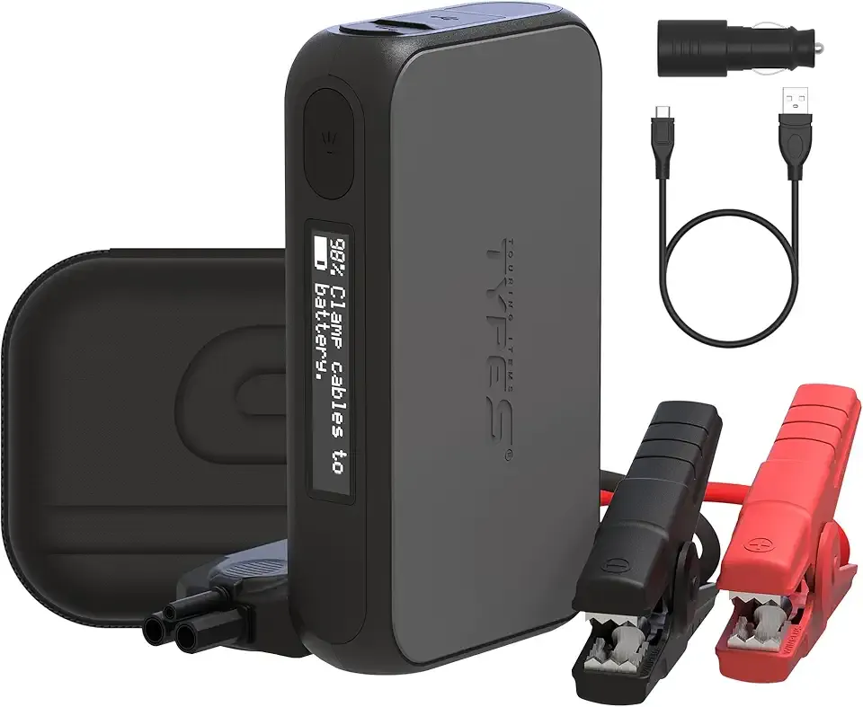 Type S Dynamic D10 1000A Portable Battery Car Jump Starter with Power Bank, 12V 6L Gas 3L Diesel, LCD Display, Battery Jump Box, 8000mAh, LED Flashlight, IP64 Splash-Proof, USB-C & USB-A, UL Listed