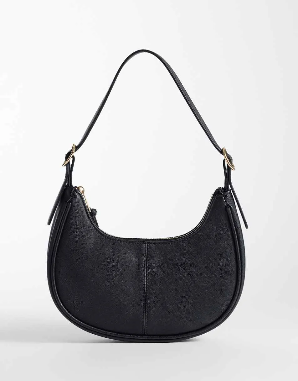 New Look faux leather scoop oval shoulder bag in black