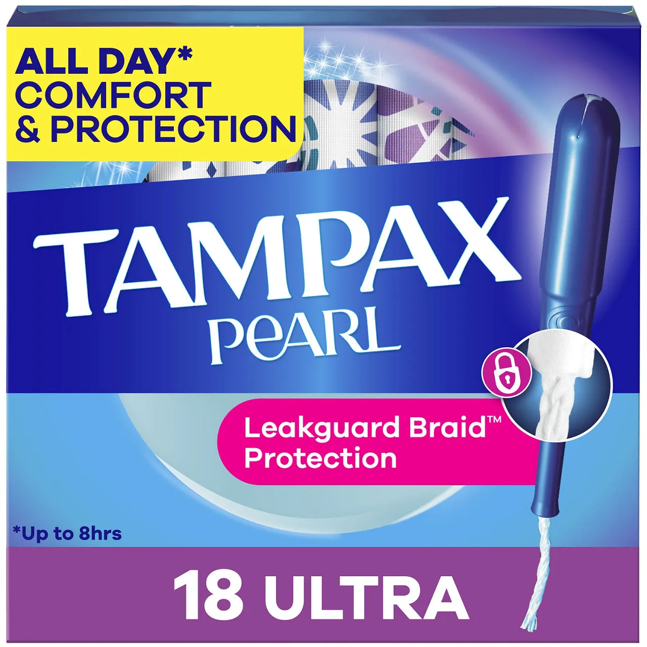 Tampax Pearl Tampons, with LeakGuard Braid, Ultra Absorbency, Unscented, 18 Count