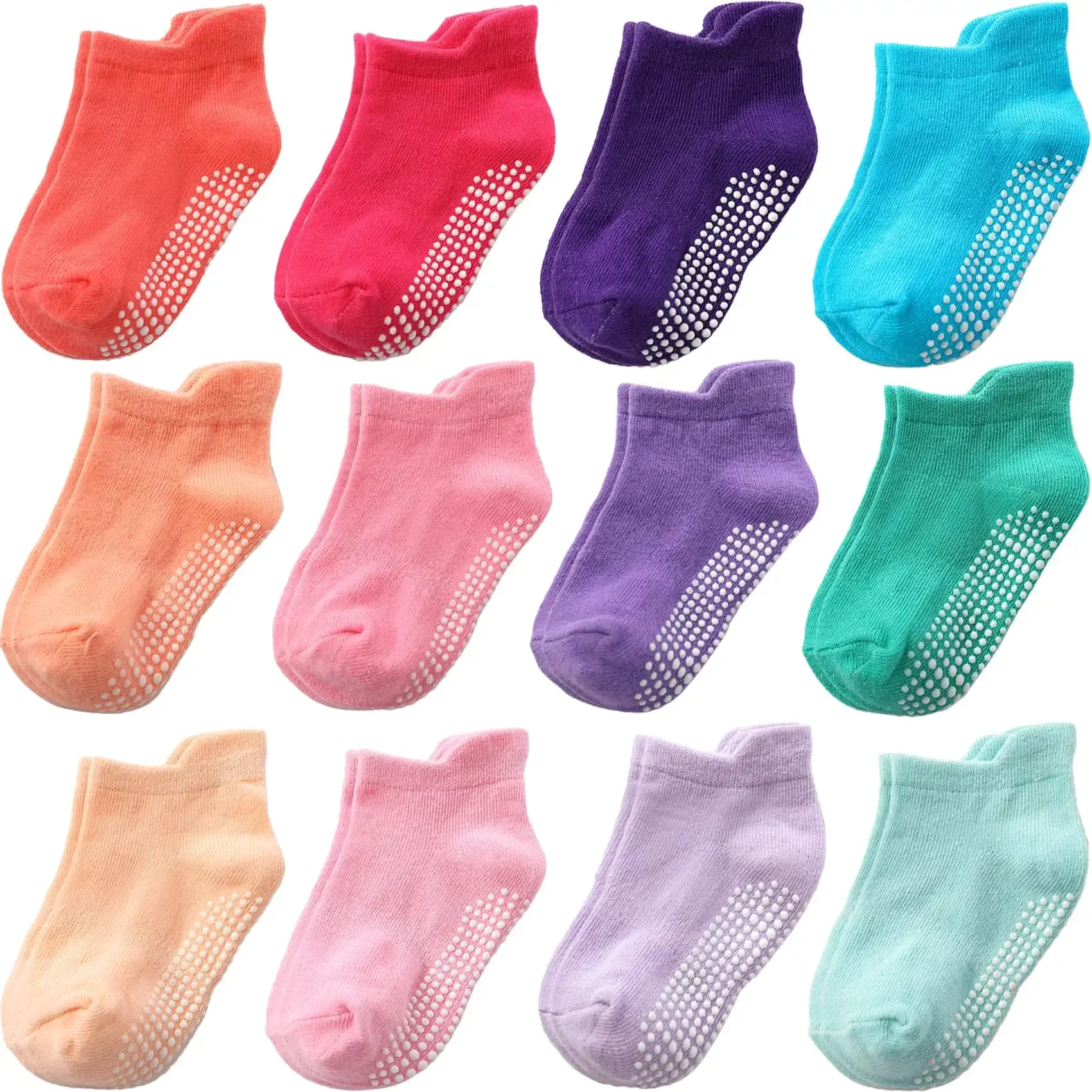 Baby Toddler Socks Grip Non Slip Boys Girls Cotton 12 Pack for Kids Ankle Cute Socks 6M-7Years