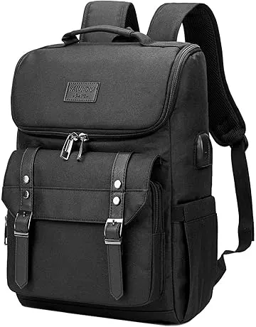 YALUNDISI Vintage Backpack Travel Laptop Backpack with usb Charging Port for Women & Men College Backpack Fits 15.6 Inch Laptop Black